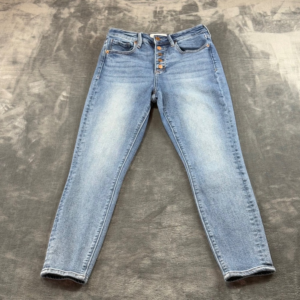 Dear John Olivia Skinny Jeans Womens 28 Blue High Rise Exposed Button Fly Denim